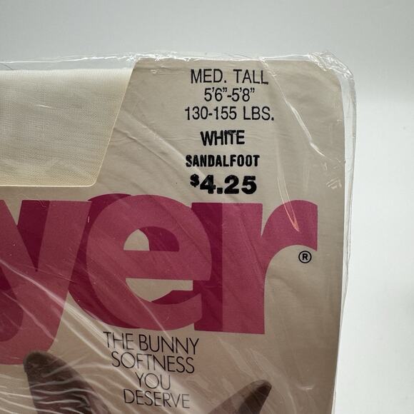 Mayer Bunny Ultra Sheer Control Top Sandalfoot Med Tall White 80’s Pantyhose - Picture 2 of 7